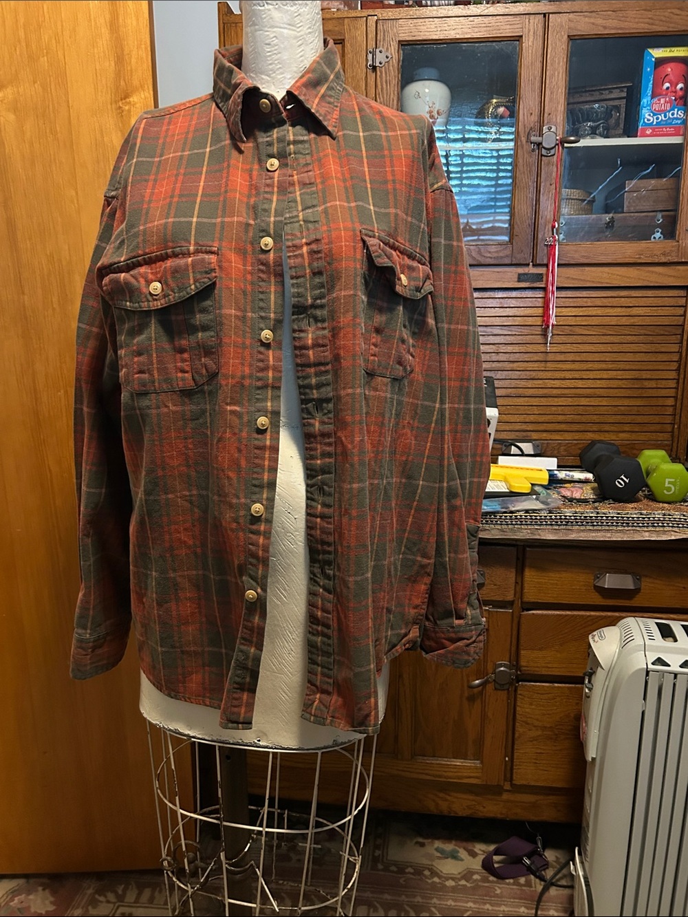 Izod Orange and Green Plaid Shirt Jacket